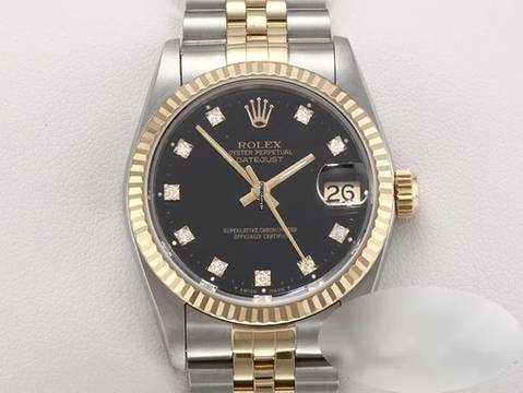  Rolex Datejust 31 Medium Stahl Gelbgold 750 Diamanten Automatik Gold Stahl Stainless Steel 18kt Yellow Gold Jubilé-band Chronometer Oyster Black Dial 
