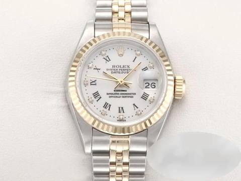  Rolex Lady-Datejust Edelstahl Gelbgold 750 Diamanten Automatik Gold Stahl Stainless Steel 18kt Yellow Gold Jubilé-band Chronometer Oyster White Dial 