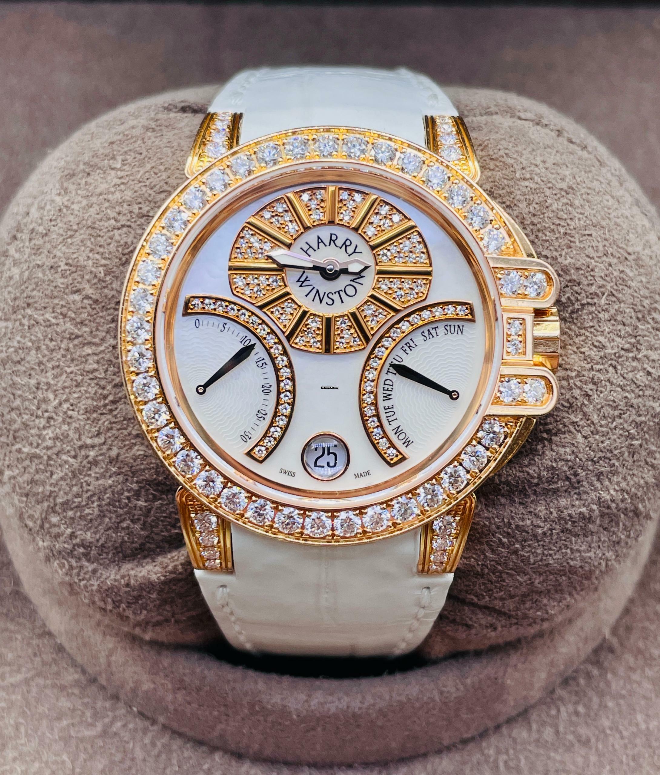 Harry Winston Ocean Lady Biretrograde 36mm 400/uabi36R WITH BOX TOP CONDITION Rosegold 18KT. FACTORY Diamonds Set