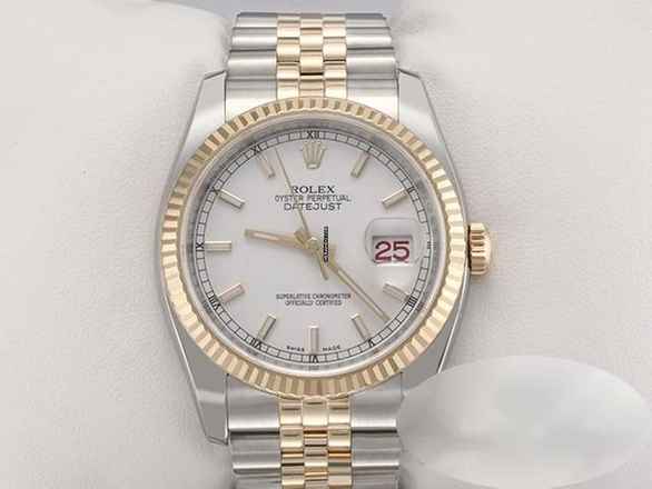  Rolex Datejust 36 36mm 116233 2010 Edelstahl Gelbgold 750 Automatik Stahl Stainless Steel 18kt Yellow Gold Jubilé-band Chronometer Oyster White Dial 