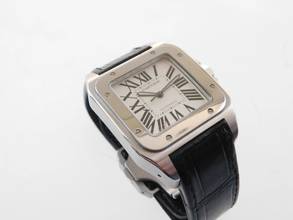 Thumbnail von Cartier Santos 100 XL 38 x 51 mm Tresoruhr mit original Krokoband und Faltschließe Wie Neu ! mit original Cartier Krokoband und Faltschließe