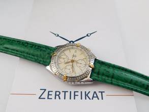 Thumbnail von Breitling Chronomat Stahl Gold weißes Blatt Der Klassiker mit Echt Hai - Lederband