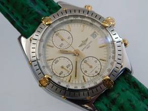 Thumbnail von Breitling Chronomat Stahl Gold weißes Blatt Der Klassiker mit Echt Hai - Lederband