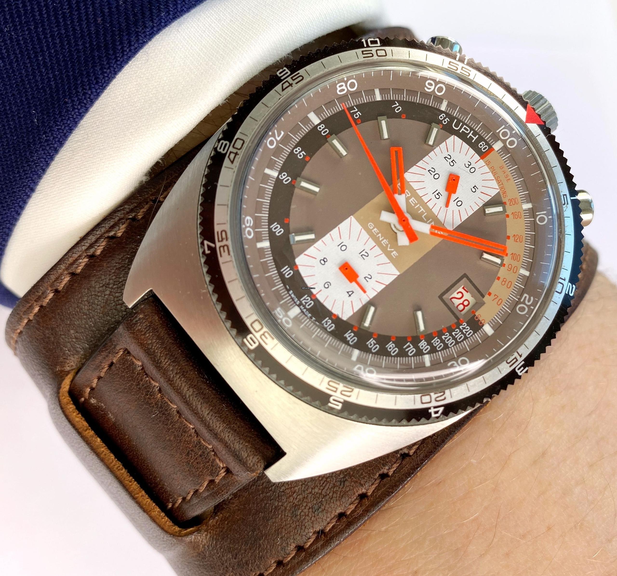 Breitling Serviced (650e) Bullhead Vintage Chronograph ref 7101 Brown Dial Pupitre 7101