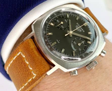  Heuer Camaro Vintage Chronograph Black Dial ref 7743 37mm 7743 