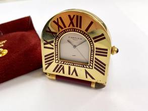 Thumbnail von Cartier Table Clock Tischuhr Table Clock Red Bordeaux 57 x 50mm Travel Clock Reisewecker