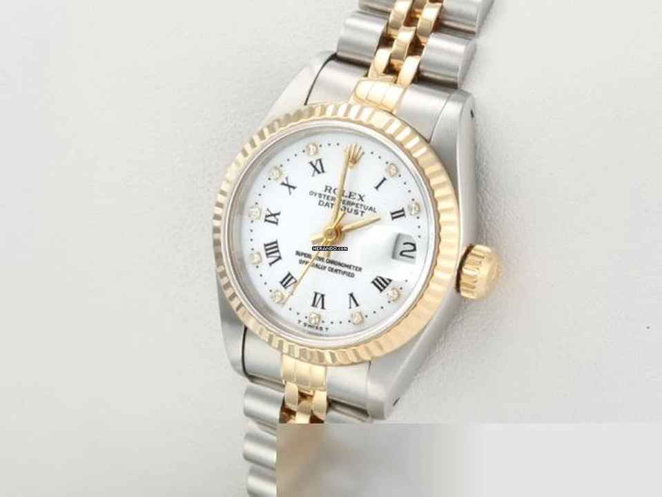  Rolex Lady-Datejust Edelstahl Gelbgold 750 Diamanten Automatik Gold Stahl Stainless Steel 18kt Yellow Gold Jubilé-band Chronometer Oyster White Dial 
