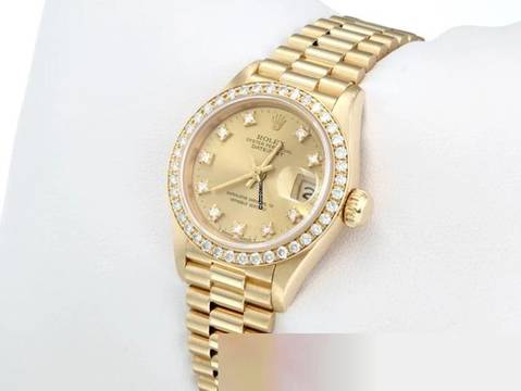  Rolex Lady-Datejust Gelbgold 750 Diamanten Brillanten Automatik Gold Damen 18kt Yellow Gold President-band Chronometer Oyster 