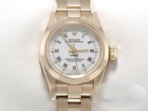  Rolex Oyster Perpetual 26 Lady Oyster Perpetual 26mm Gelbgold 750 1995 Automatik 18kt Yellow Gold Damenuhr Oyster-band Chronometer White Dial 