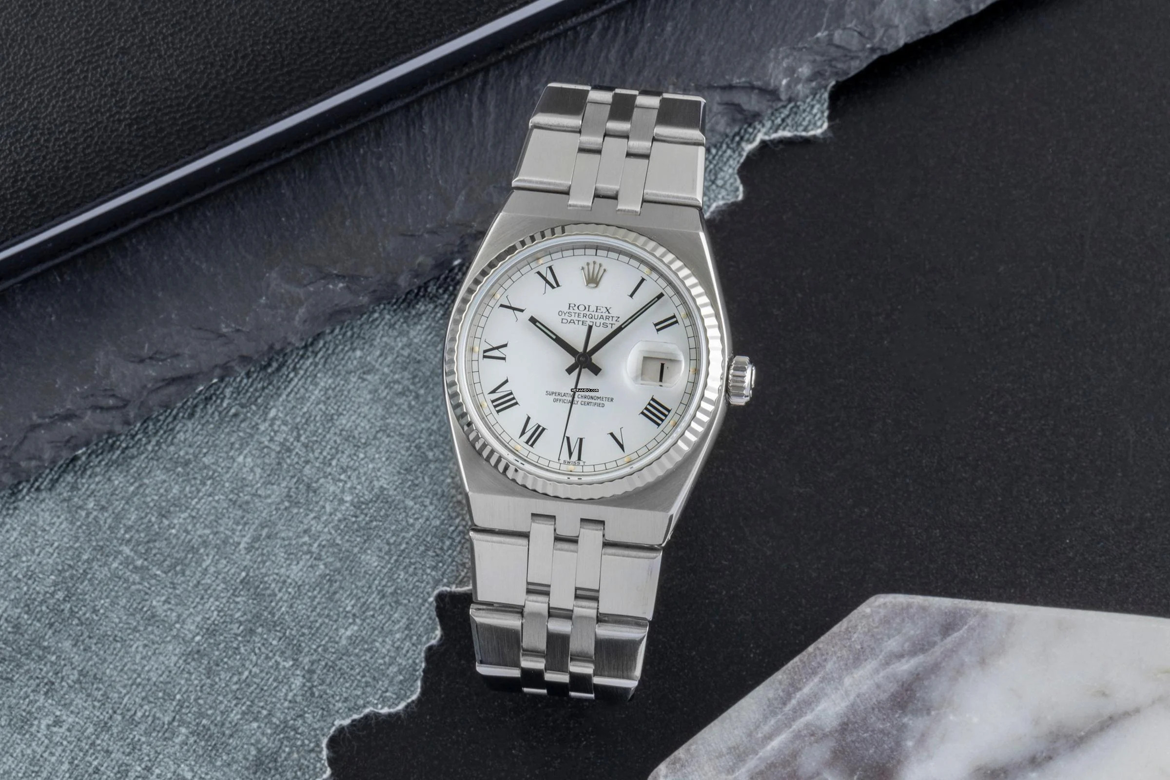 Rolex Datejust Oysterquartz Silver Dial Stahl Weissgold Herrenuhr Ref. 17014 B&P