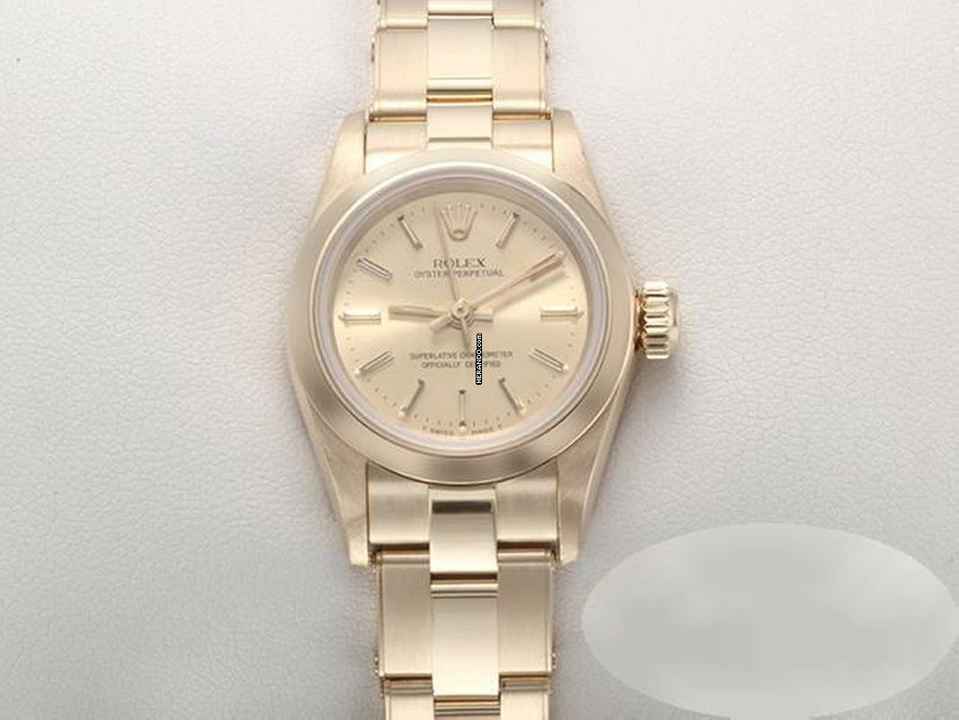  Rolex Oyster Perpetual 26 Lady Oyster Perpetual 26mm Gelbgold 750 1995 Automatik Gold Damenuhr 