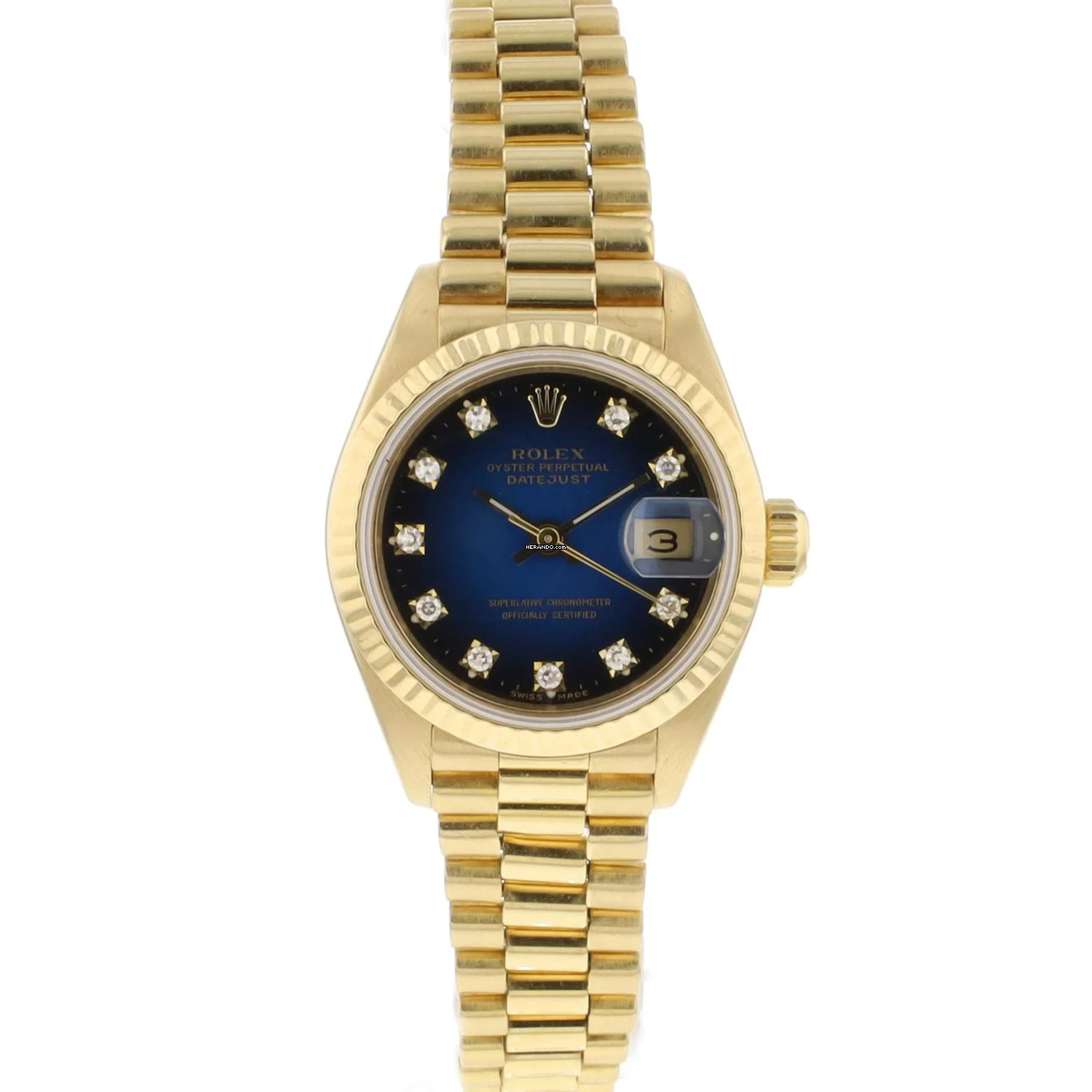 Rolex Lady-Datejust 26 Yellow Gold Blue Vignette Diamond Dial