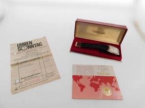 Thumbnail von Omega De Ville Herrenuhr im Full Set nahezu N.O.S v 1987 incl Erstkaufrechnung seltene Version mit 18 Karat massiv Gelbgoldlünette