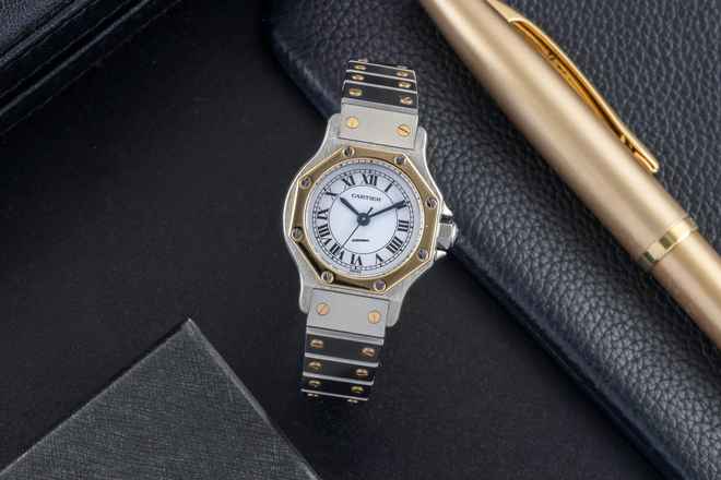  Cartier Santos Lady Stahl / Gold Automatik Damenuhr Ref. 0907 Klassiker Box 