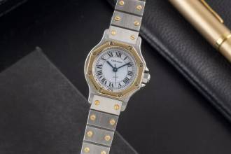 Thumbnail von Cartier Santos Lady Stahl / Gold Automatik Damenuhr Ref. 0907 Klassiker Box