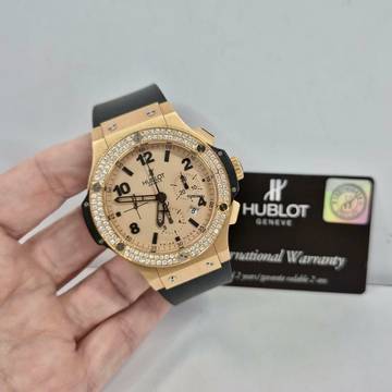  Hublot Big Bang 44 mm Ouro Rosé Factory Diamonds Mat Dial 44mm Automático Completo 