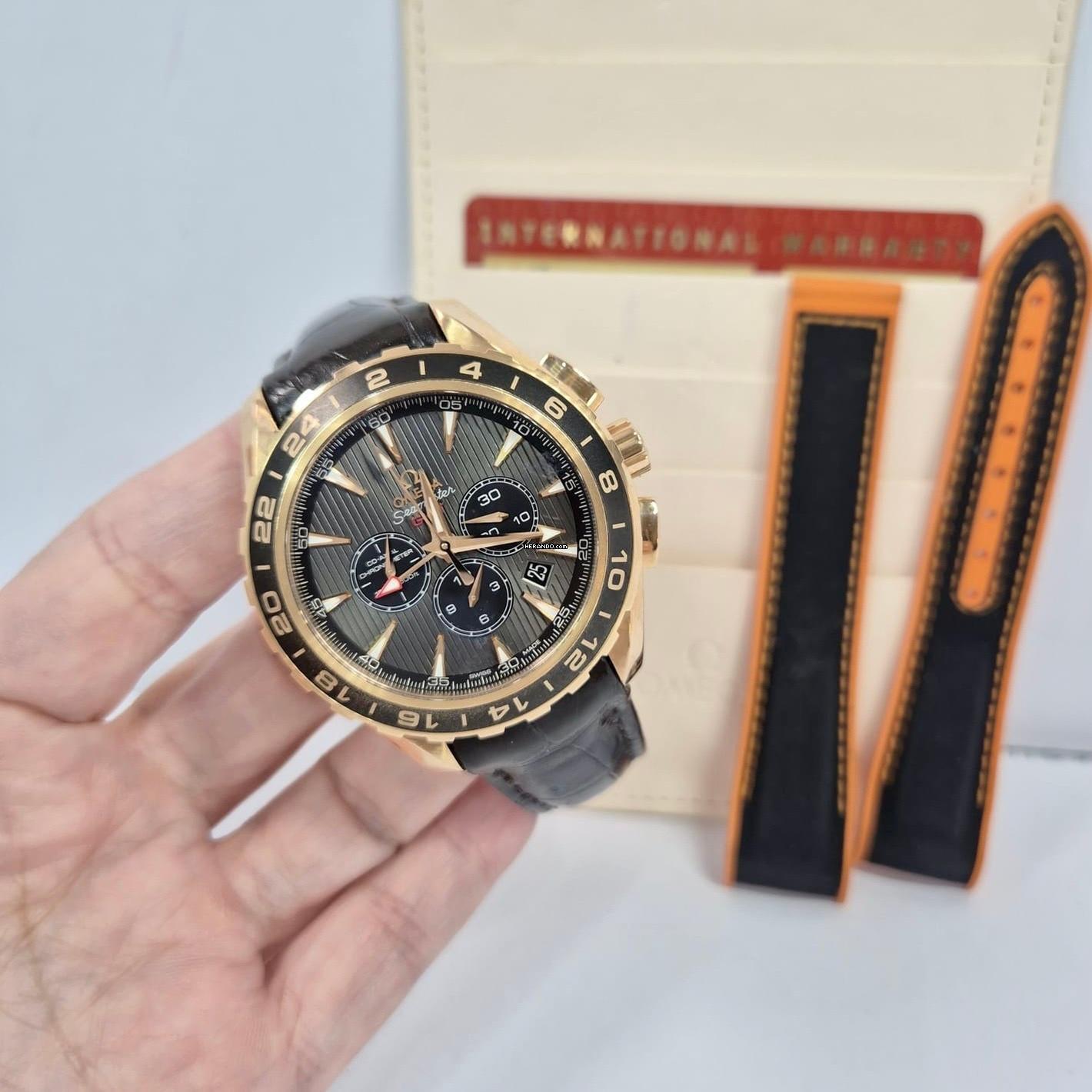 Omega Seamaster Aqua Terra Chronograph GMT Ouro Rosé 44mm Automático Completo