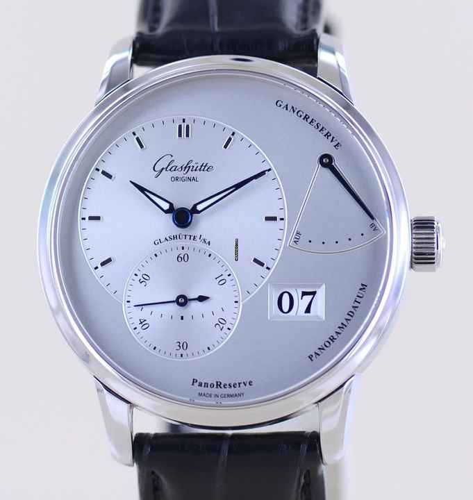  Glashütte Original PanoReserve 40mm Gangreserve Datum Cal 65 silver Dial B+P 