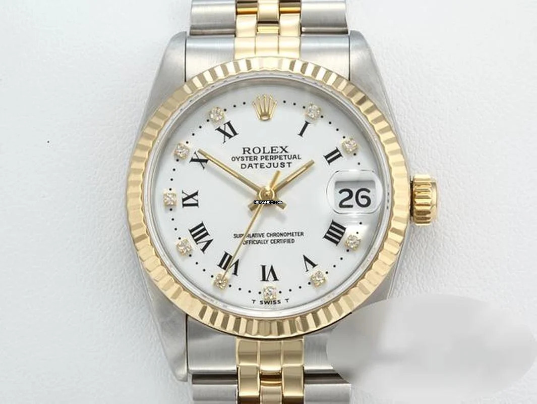 Rolex Datejust 31 Medium Stahl Gelbgold 750 Diamanten Automatik Stainless Steel 18kt Yellow Gold Stahl Jubilé-band Chronometer Oyster White Dial