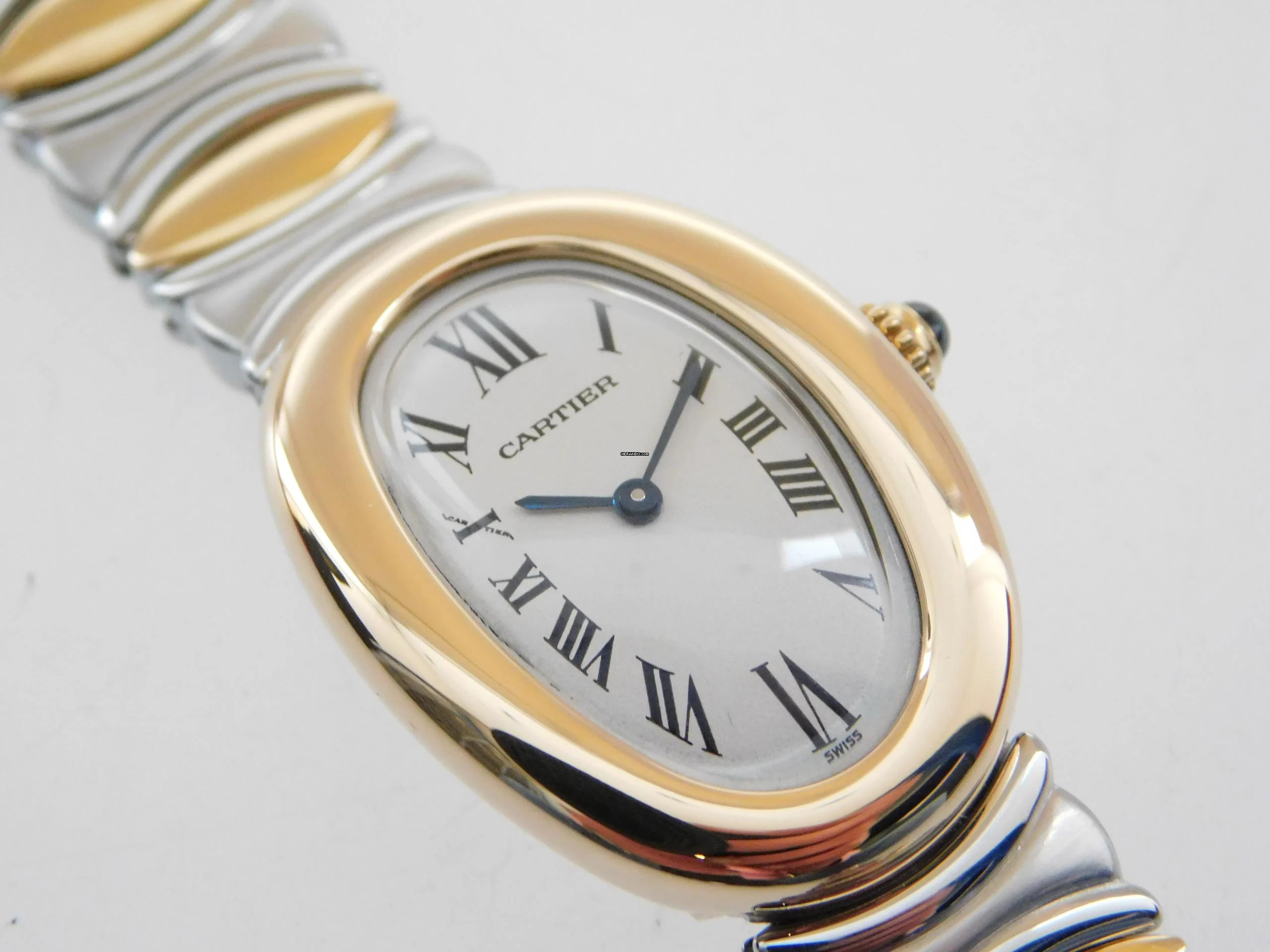  Cartier Baignoire 18 Karat Gelbgold / Edelstahl Baignoire Damenuhr 22,5 x 31 mm wie Neu volles Band alle Glieder 