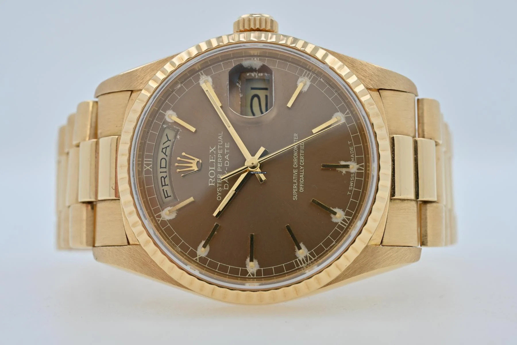 Rolex Day-Date 36 Oyster Perpetual Day Date 18k Gold 18238 Havana Tropical Double Quickset