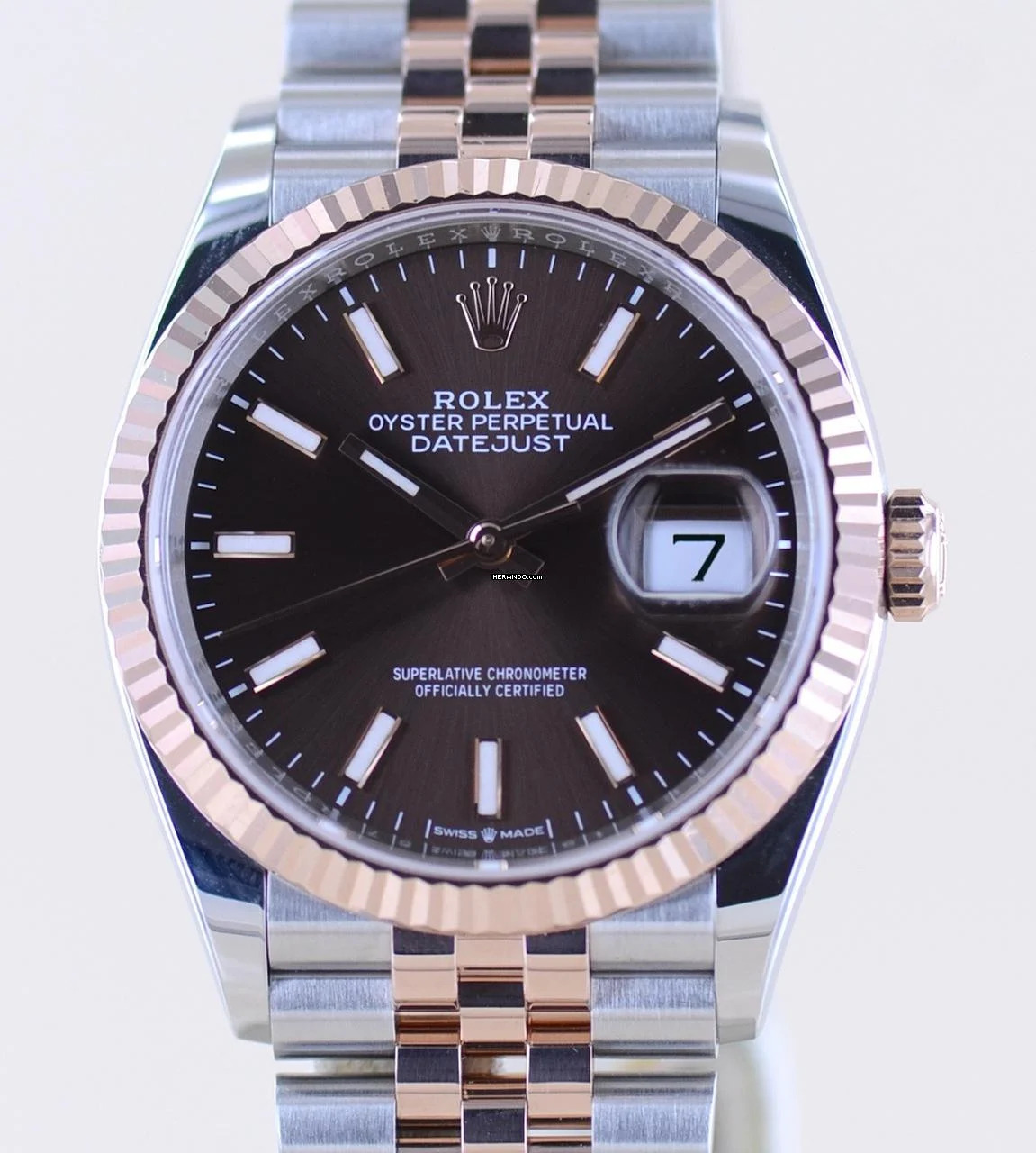 Rolex Datejust 36 brown dial Jubiléband Stahl Roségold Fluted
