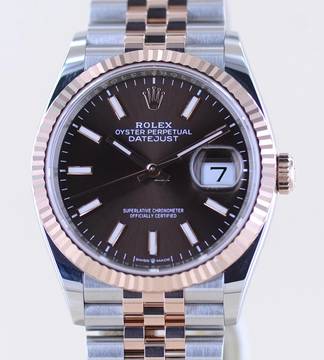  Rolex Datejust 36 brown dial Jubiléband Stahl Roségold Fluted 