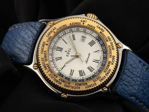  Ebel Voyager Weltzeituhr Ref.1124913-3001 1998 Full Set sehr gut Vintage Voyager Weltzeituhr Faltschließe 