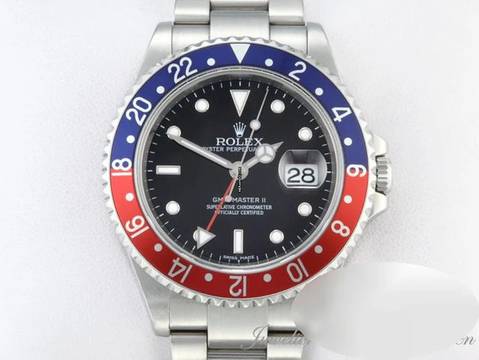 Rolex GMT-Master II Stahl 16710 T Pepsi Stick Dial 2007 Automatik Edelstahl Stainless Steel Oyster-band Chronometer Black Dial 