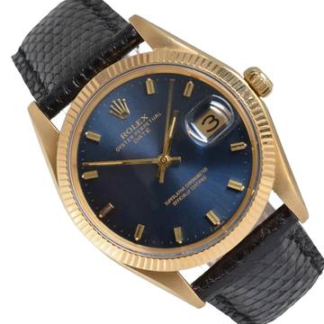  Rolex Oyster Perpetual Date 1503 blue dial yellow gold 18KT 1969's 