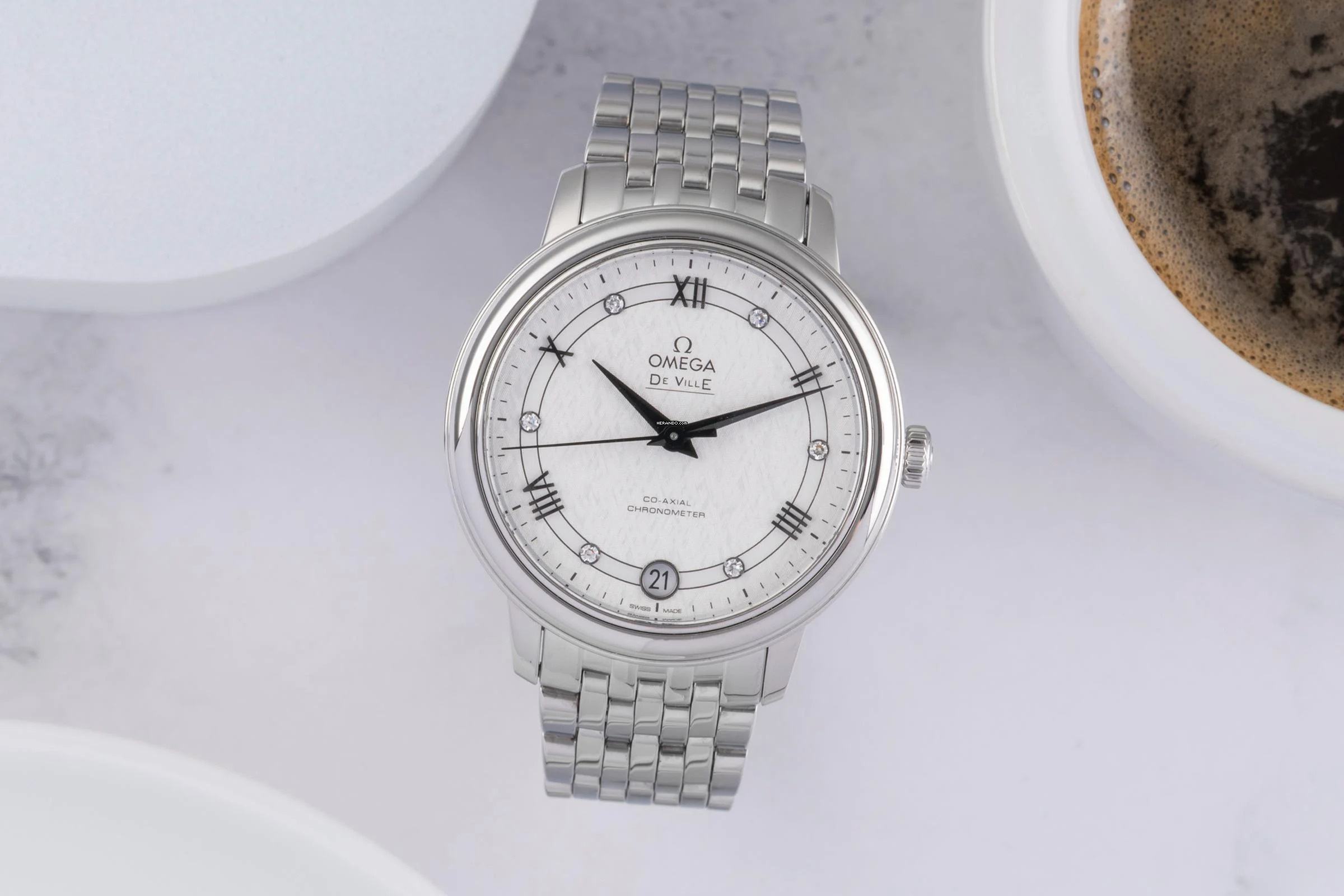 Omega De Ville Prestige Stahl Automatik Damenuhr Diamonds Ref. 424.10.33.20.52.002