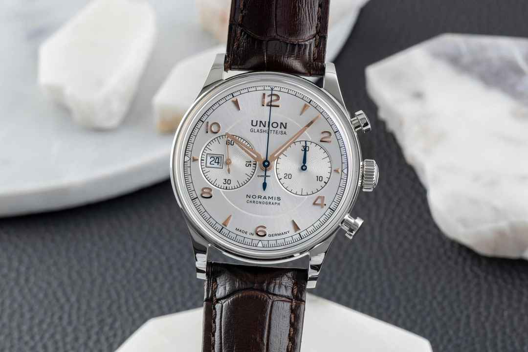  Union Glashütte Noramis Chronograph Stahl Automatik Ref. D012.427.16.037.01 B&P 