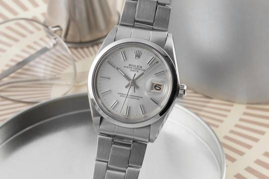  Rolex Oyster Perpetual Date 34 Silver Dial Edelstahl Automatik Herrenuhr Ref. 1500 Klassiker 