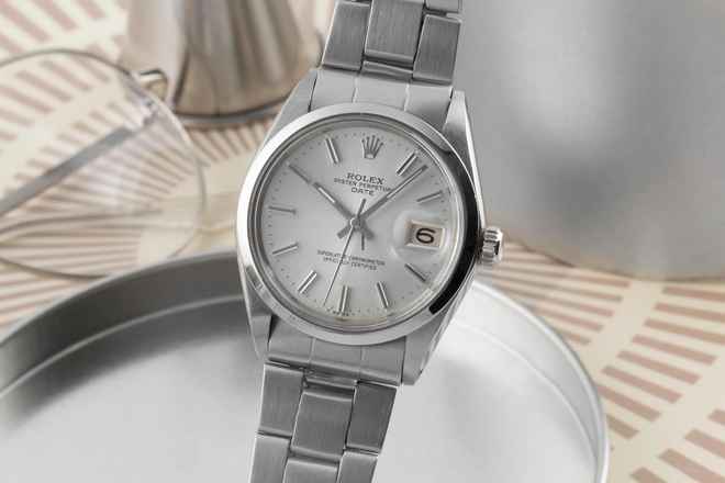  Rolex Oyster Perpetual Date 34 Silver Dial Edelstahl Automatik Herrenuhr Ref. 1500 Klassiker 