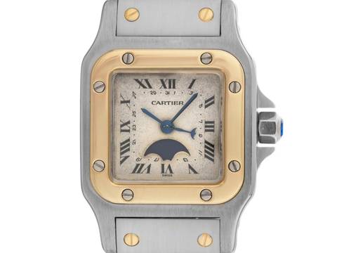 Cartier Santos Galbée PM Mondphase Ref.119902 1990 Full Set sehr gut Vintage Santos PM kleines Modell Mondphase 