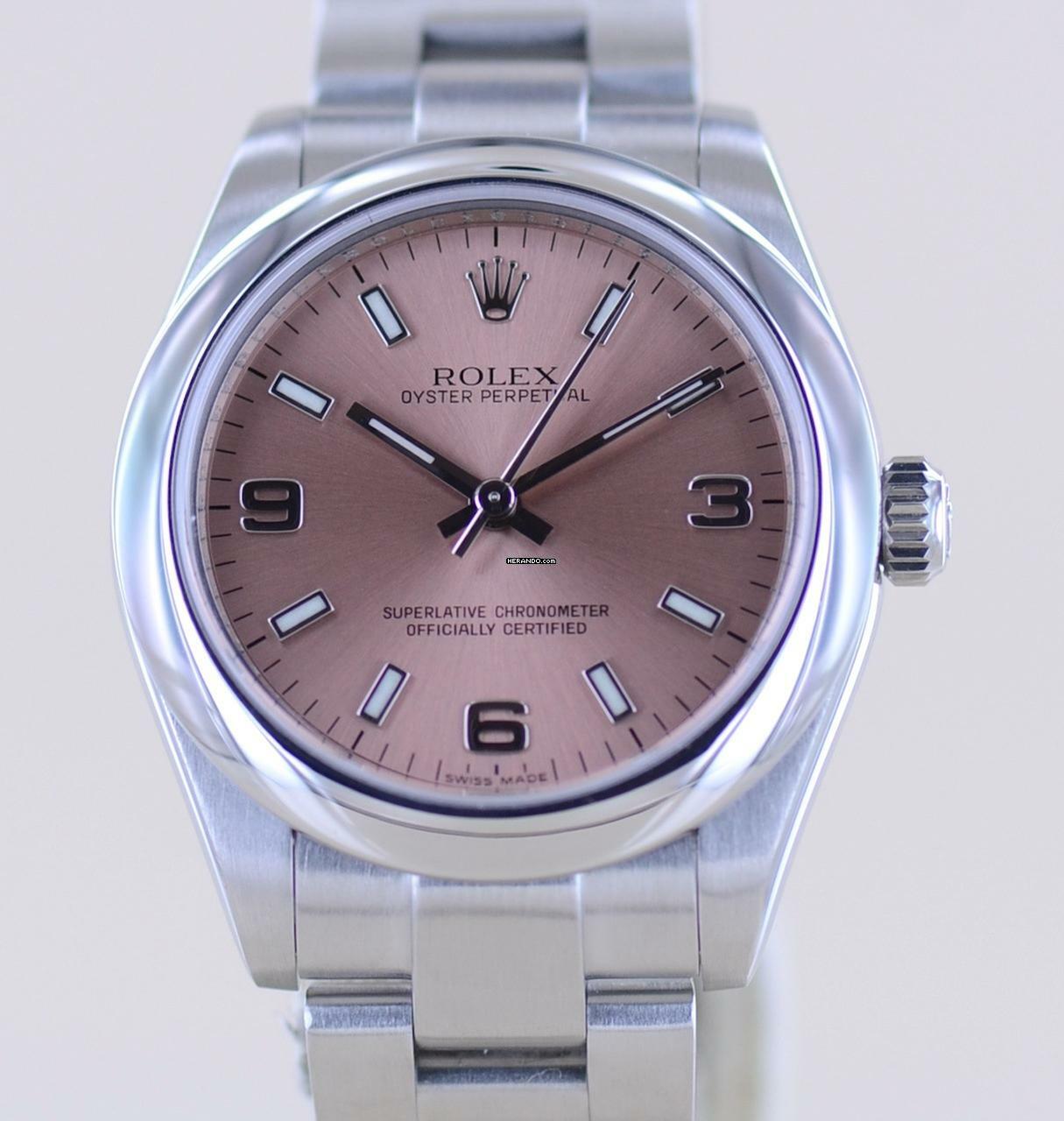 Rolex Oyster Perpetual 31 rehaut 31mm Oysterband 177200 rosé Dial No Date LC100 B+P
