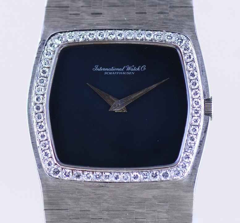  IWC 18K Weißgold Onyx Dresswatch 750 gold Jumbo Diamond Bezel Milanaise ultra rar 