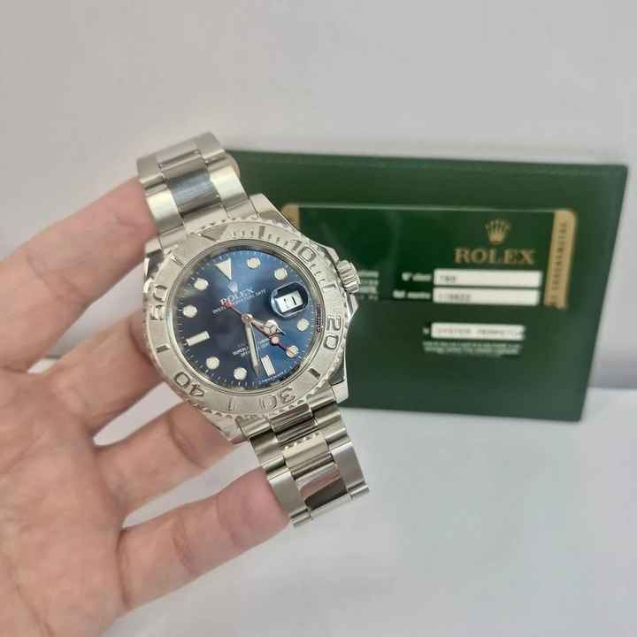  Rolex Yacht-Master 40 40mm Platina & Aço Blue Dial Automático Completo 