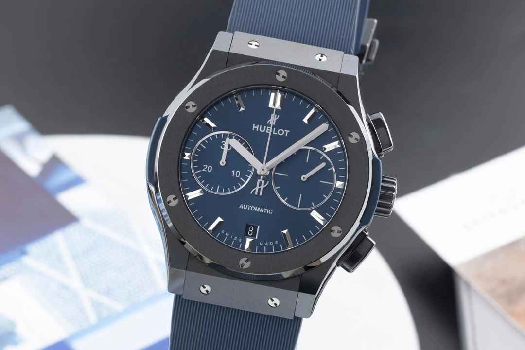  Hublot Classic Fusion Ceramic Blue Chronograph Automatik Ref 521.CM.7170.RX Box 