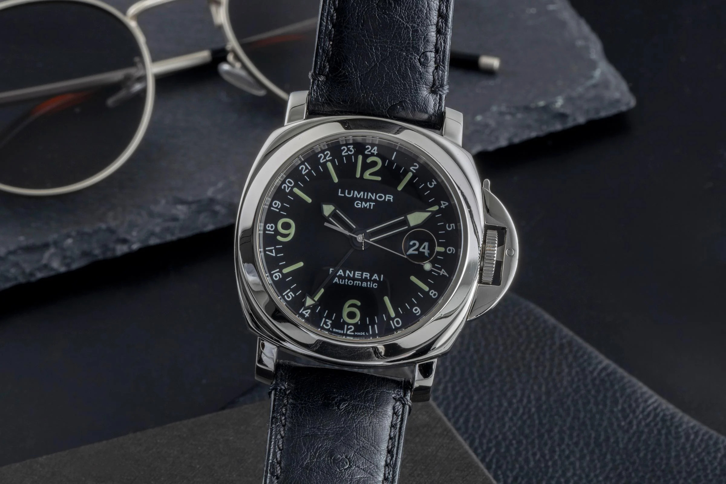  Panerai Luminor GMT Automatic 44 Stahl Automatik Herrenuhr Ref. PAM00063 B&P 2001 