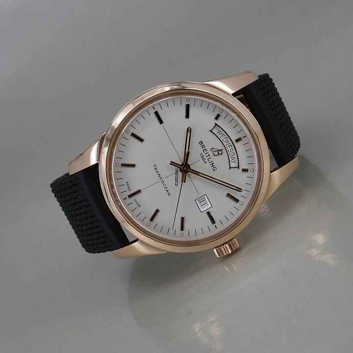  Breitling Transocean Day & Date 18k Rosegold Ø 43 mm Automatik Chronometer Faltschliesse Full Set Breitling Revision 