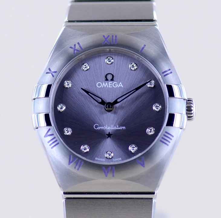  Omega Constellation Ladies Purple Diamond Dial Quarz Lady 28mm Brillanten New 
