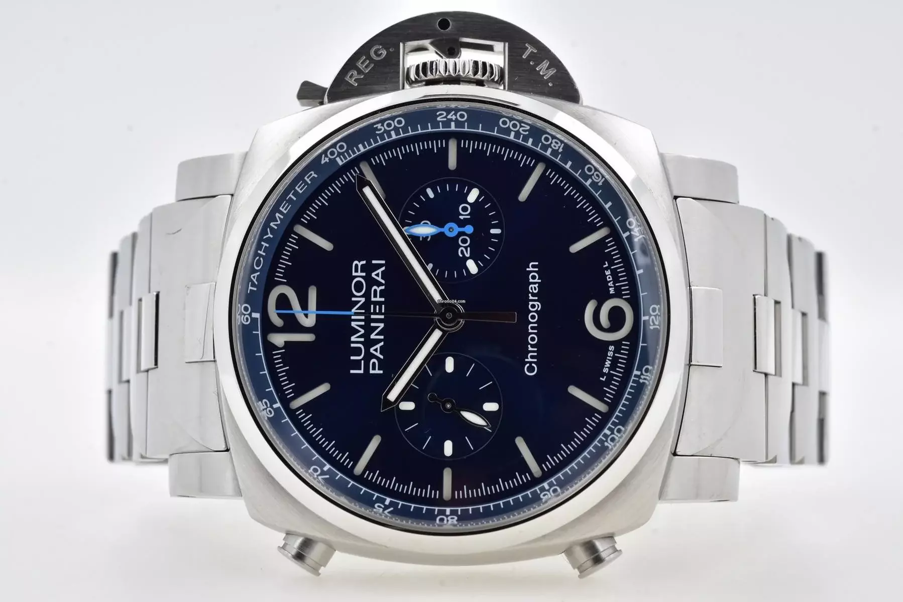  Panerai Luminor Chronograph 44mm PAM 1110 Blue Dial Bracelet 