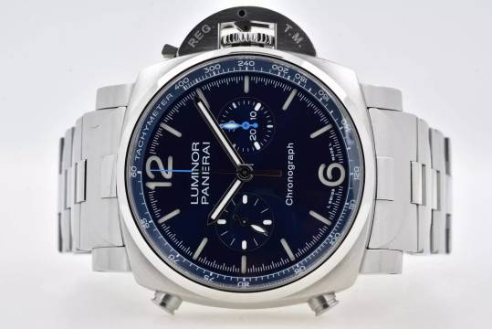  Panerai Luminor Chronograph 44mm PAM 1110 Blue Dial Bracelet 