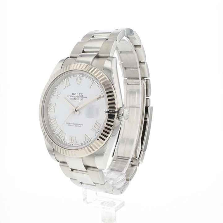  Rolex Datejust 41 Fluted Oyster White Roman Dial 