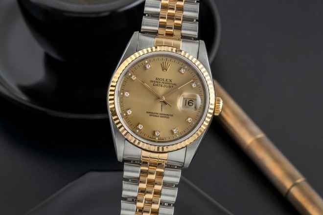  Rolex Datejust 36 Stahl / Gold Diamond Dial Automatik Herren Ref. 16233 S-Serie 