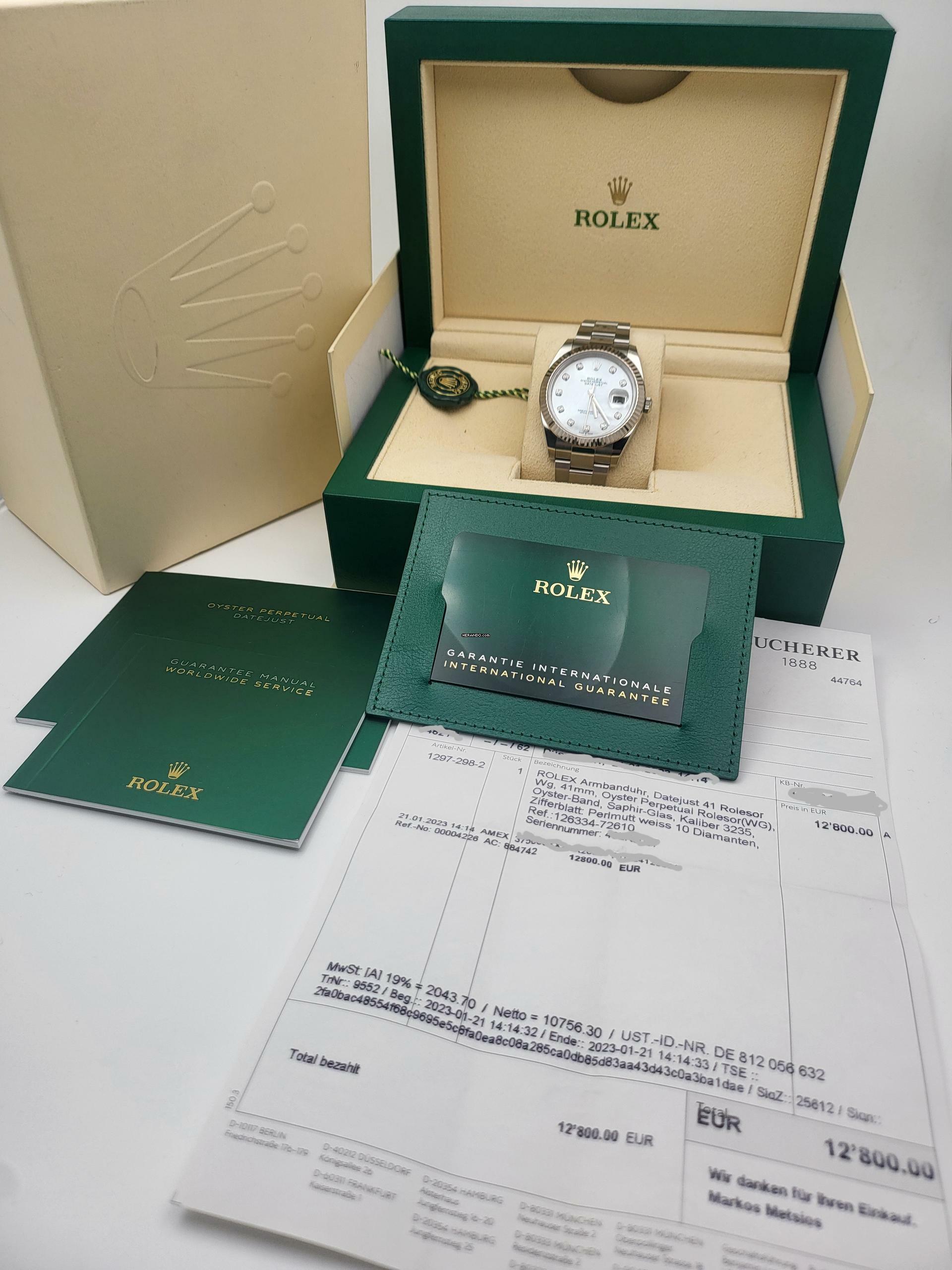 Thumbnail von Rolex Datejust 41 MOP dial Perlmutt Diamond Full Set 2023 Germany