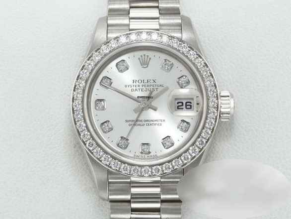  Rolex Lady-Datejust 26mm Platin 950 Diamanten 2001 Automatik Platinum Damenuhr Chronometer Oyster President-band 