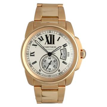  Cartier Calibre de Cartier 18k. RoseGold W7100018 Silver Index Full Set 