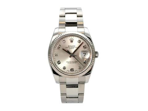  Rolex Oyster Perpetual Date 115234 Silber Diamant 